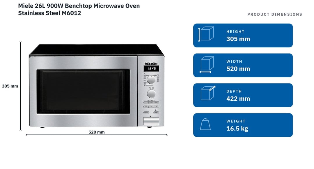 Miele 26L 900W Benchtop Microwave Oven Stainless Steel M6012