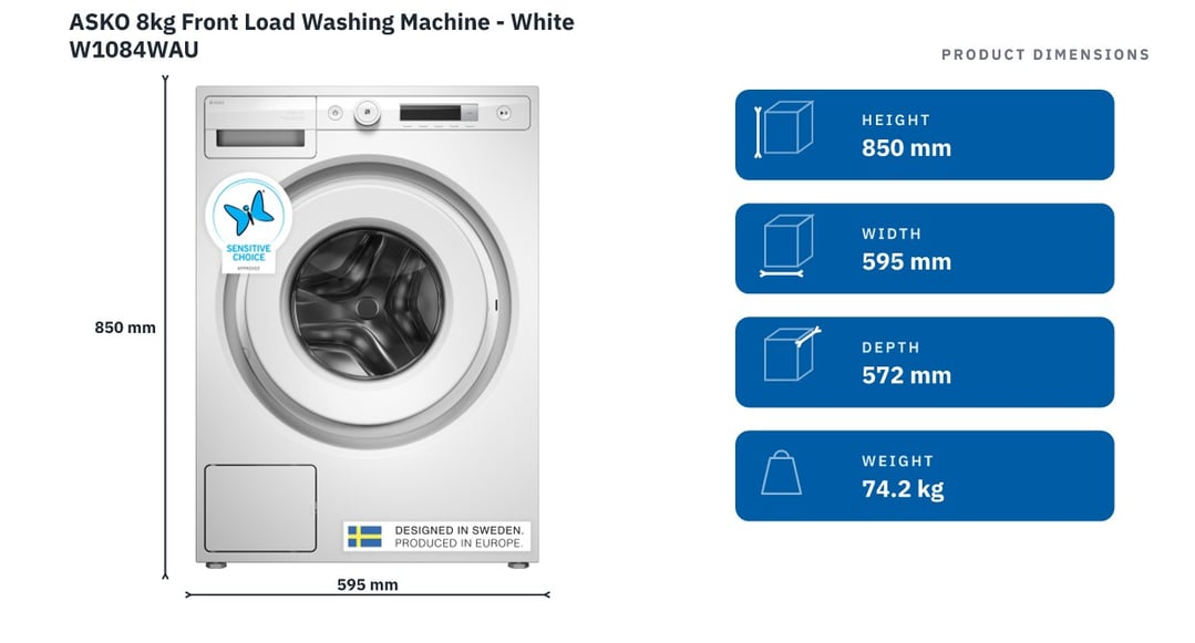ASKO 8kg Front Load Washing Machine - White W1084WAU