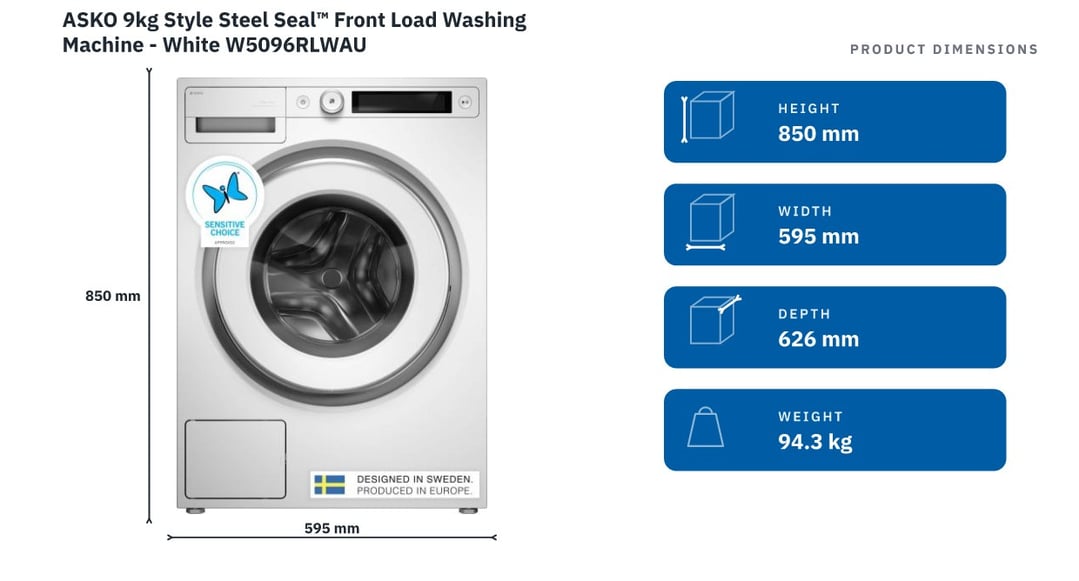 ASKO 9kg Style Steel Seal™ Front Load Washing Machine - White W5096RLWAU