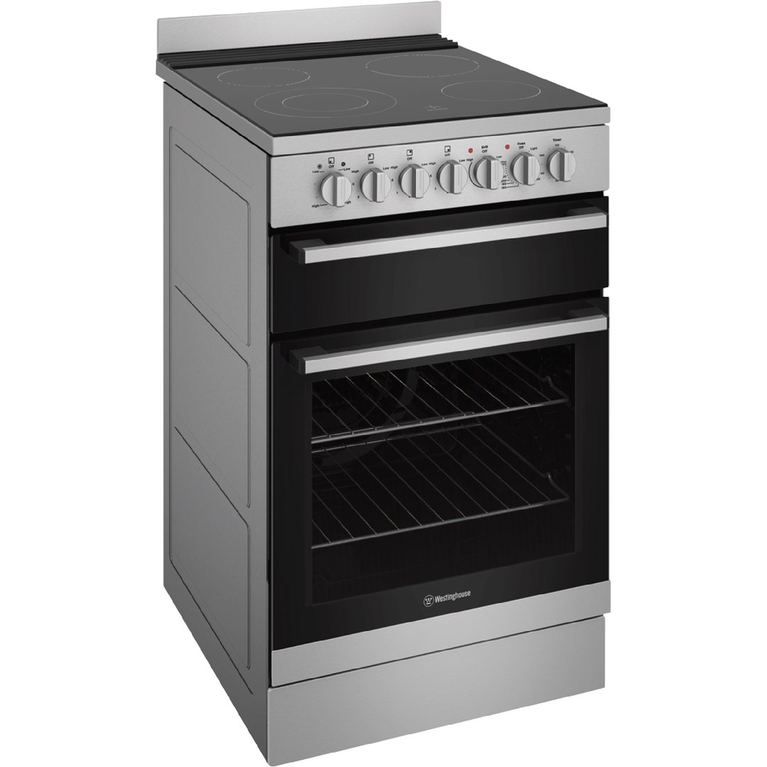 Westinghouse 54cm freestanding electric oven and ceramic cooktop, stainless steel WFE542SCB