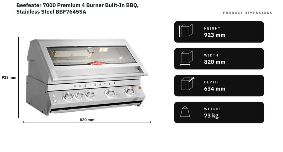 Beefeater 7000 Premium 4 Burner Built-In BBQ, Stainless Steel BBF7645SA — product dimensions