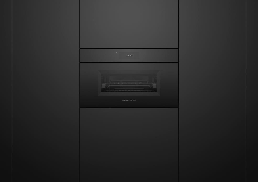 Fisher & Paykel 76cm Series 9, Minimal Handleless Compact Combi-Steam Oven, Black Glass OS76NMUNB3
