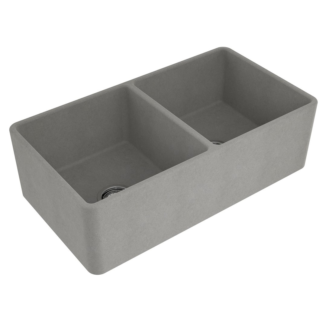 Turner Hastings Novi 85x46 Double Bowl Fireclay Butler Sink - Concrete Look NO854FS-CL