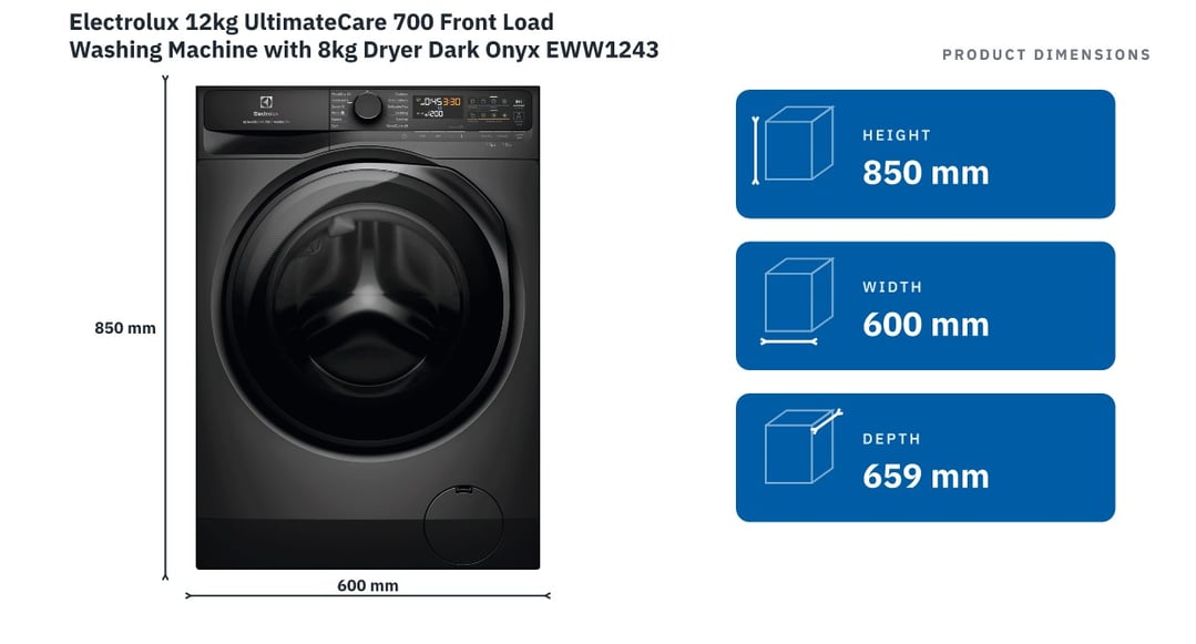 Electrolux 12kg UltimateCare 700 Front Load Washing Machine with 8kg Dryer Dark Onyx EWW1243R7SCS