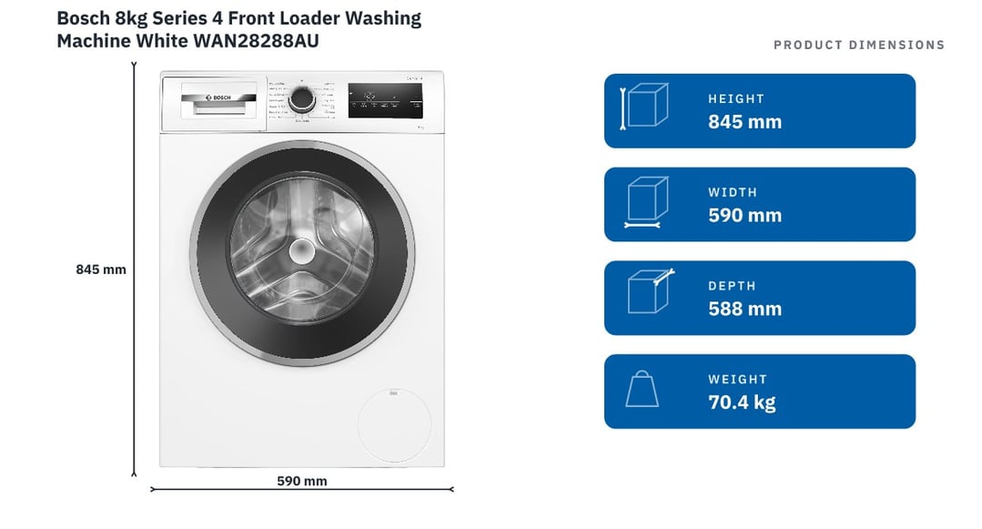Bosch 8kg Series 4 Front Loader Washing Machine White WAN28288AU — product dimensions