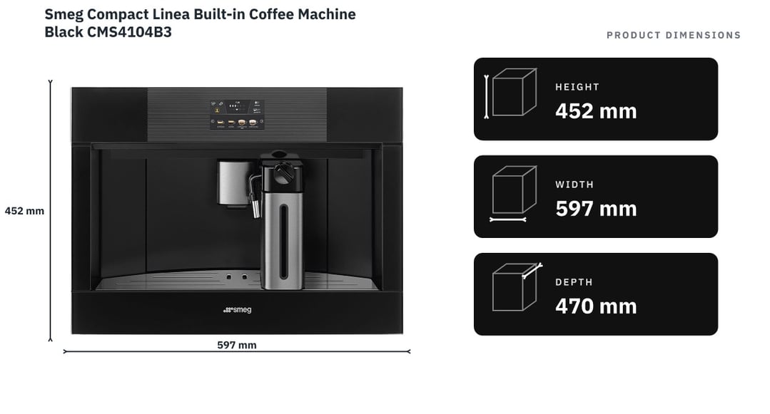 Smeg Compact Linea Built-in Coffee Machine Black CMS4104B3 — product dimensions