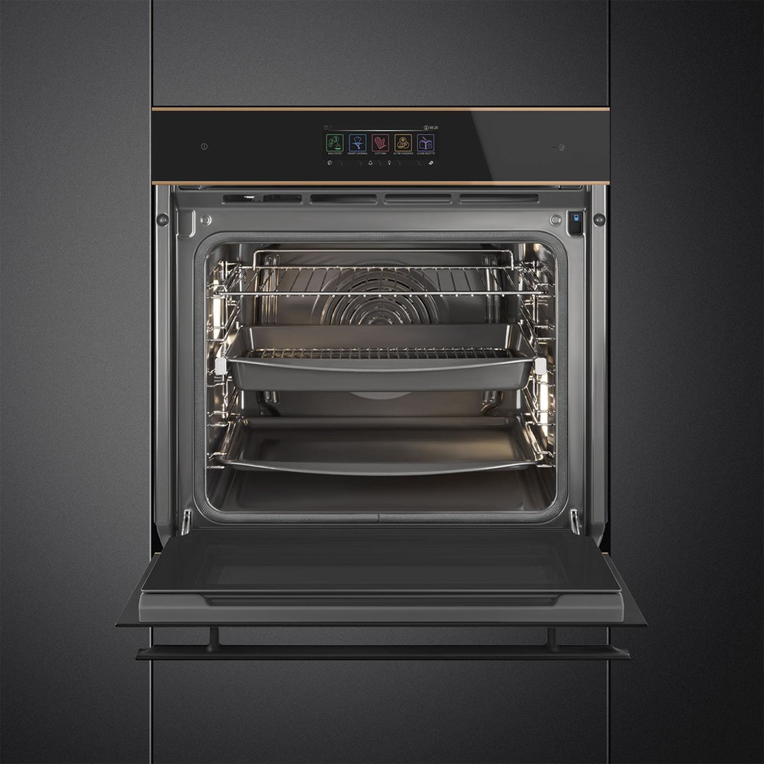 Smeg 60cm Dolce Stil Novo Pyro Steam Oven - Black Glass with Copper Trim SOPA6606WS2PNR
