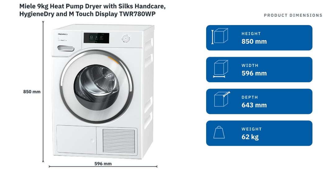 Miele 9kg Heat Pump Dryer with Silks Handcare, HygieneDry and M Touch Display TWR780WP