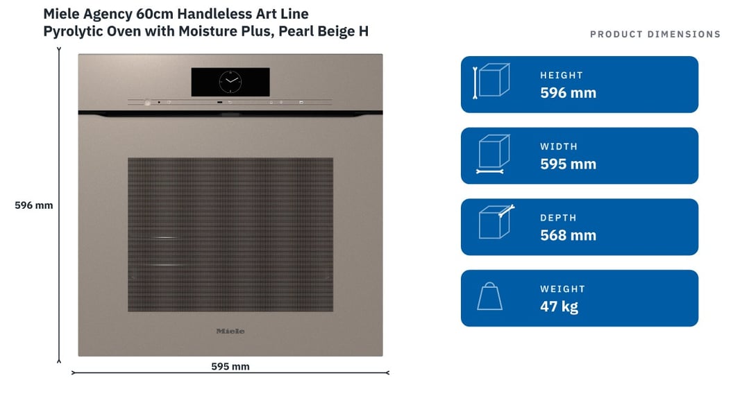 Miele 60cm Handleless Art Line Pyrolytic Oven with Moisture Plus, Pearl Beige H7860BPXPEBE