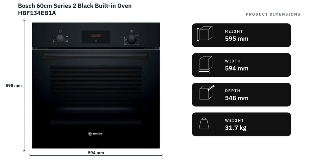 Bosch 60cm Series 2 Black Built-in Oven HBF134EB1A — product dimensions
