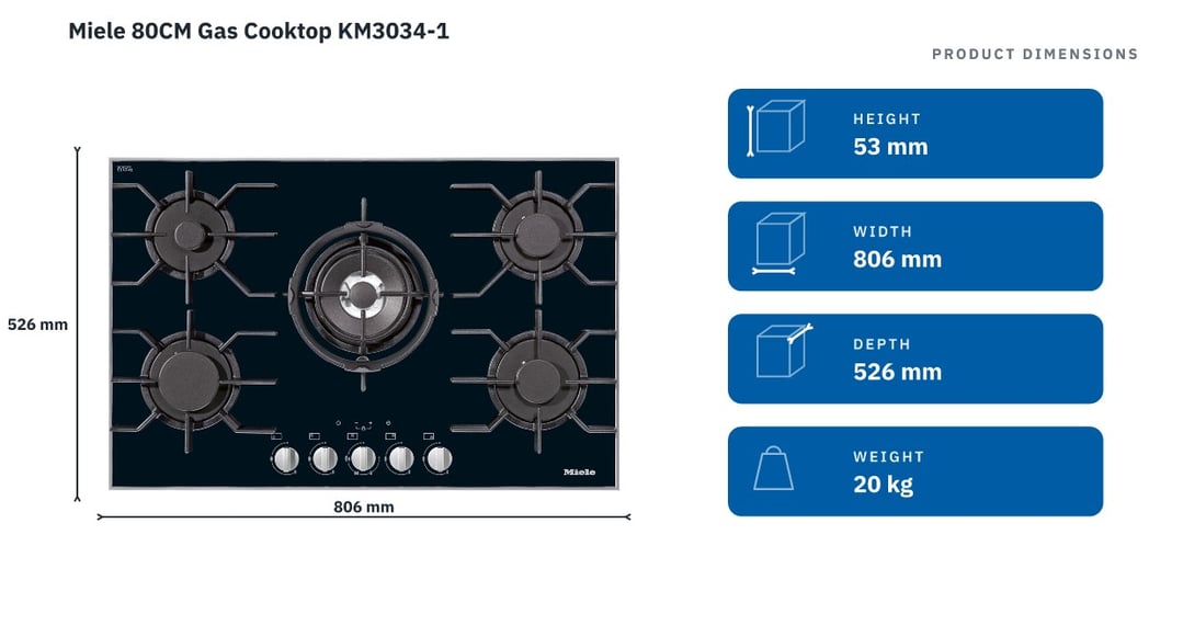 Miele 80CM Gas Cooktop KM3034-1