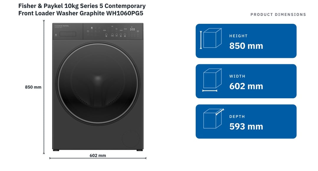 Fisher & Paykel 10kg Series 5 Contemporary Front Loader Washer Graphite WH1060PG5