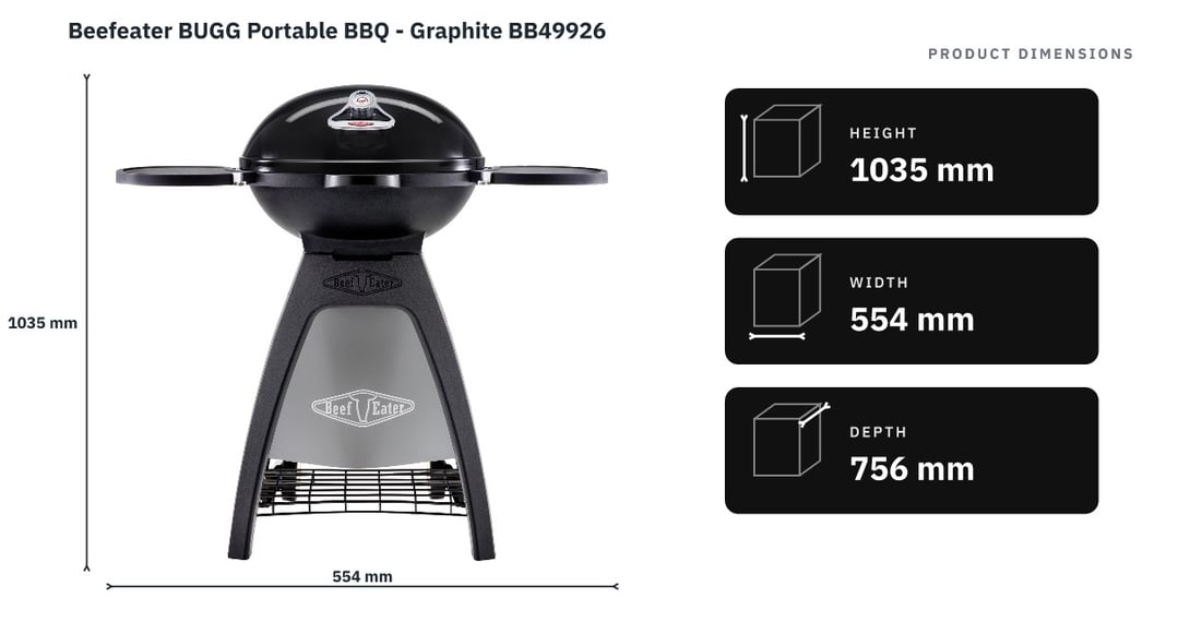 Beefeater BUGG Portable BBQ - Graphite BB49926 — product dimensions