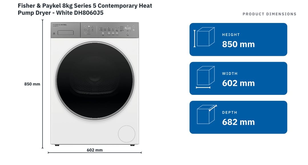 Fisher & Paykel 8kg Series 5 Contemporary Heat Pump Dryer - White DH8060J5