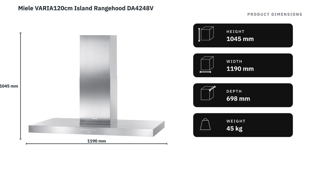 Miele VARIA120cm Island Rangehood DA4248V — product dimensions