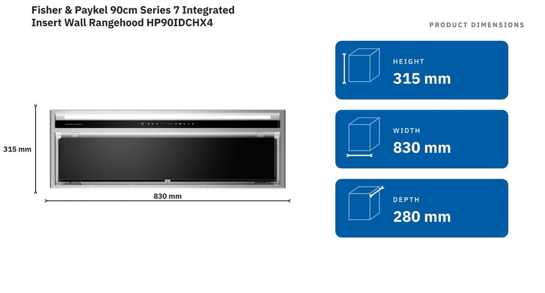 Fisher & Paykel 90cm Series 7 Integrated Insert Wall Rangehood HP90IDCHX4