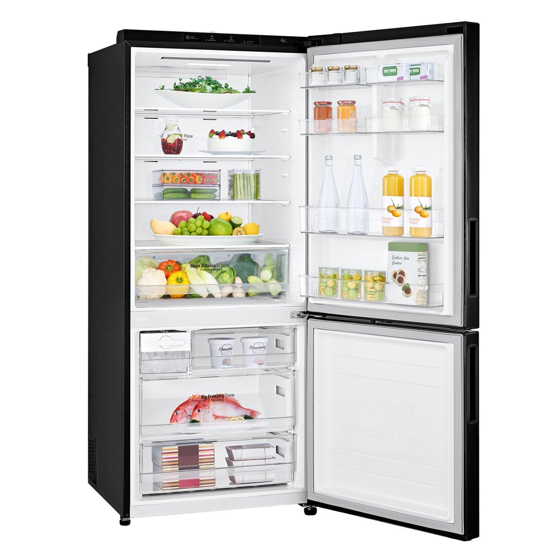 LG 420L Bottom Mount Fridge Black Steel GB455BTL