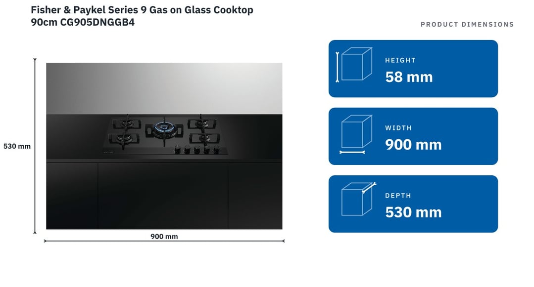Fisher & Paykel Series 9 Gas on Glass Cooktop 90cm CG905DNGGB4