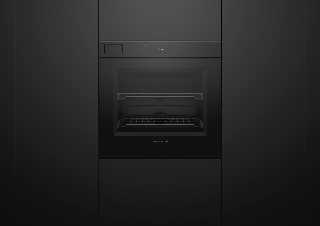 Fisher & Paykel 76cm Series 11, Minimal Handleless Pyrolytic Steam Assist Oven, Black Glass OB76SMPSUNB3