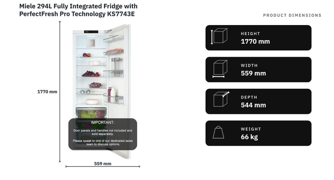 Miele 294L Fully Integrated Fridge with PerfectFresh Pro Technology KS7743E — product dimensions