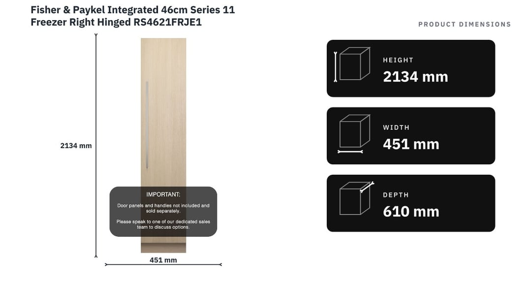 Fisher & Paykel Integrated 46cm Series 11 Freezer Right Hinged RS4621FRJE1 — product dimensions