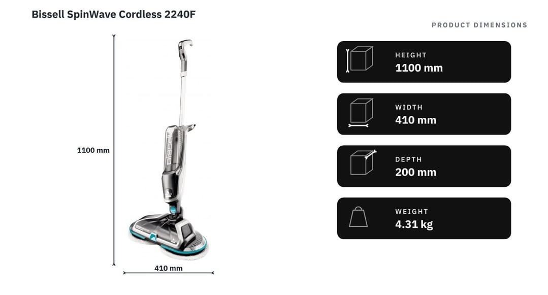 Bissell SpinWave Cordless 2240F — product dimensions