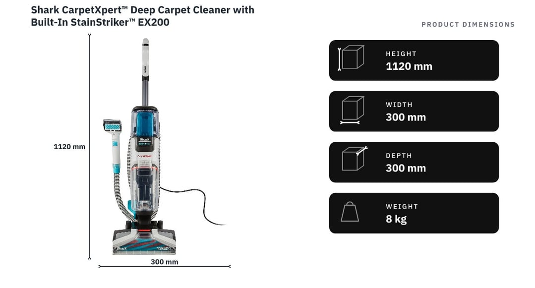 Shark CarpetXpert™ Deep Carpet Cleaner with Built-In StainStriker™ EX200 — product dimensions