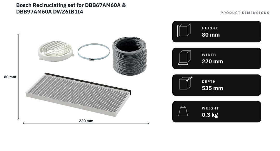 Bosch Reciruclating set for DBB67AM60A & DBB97AM60A DWZ6IB1I4 — product dimensions