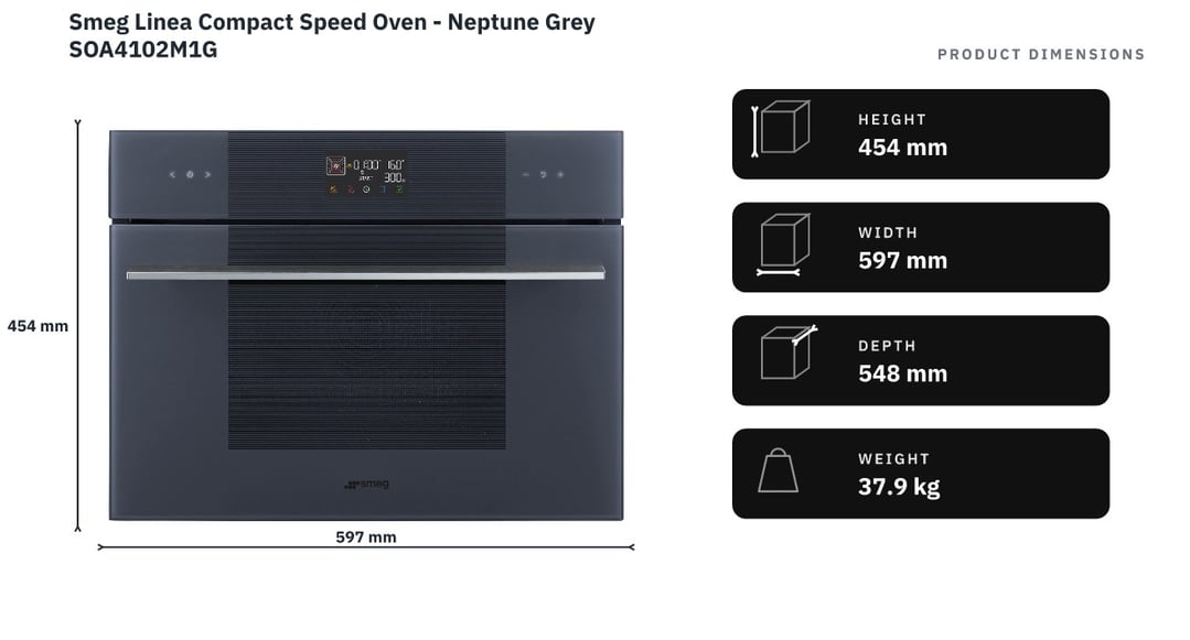 Smeg Linea Compact Speed Oven - Neptune Grey SOA4102M1G — product dimensions