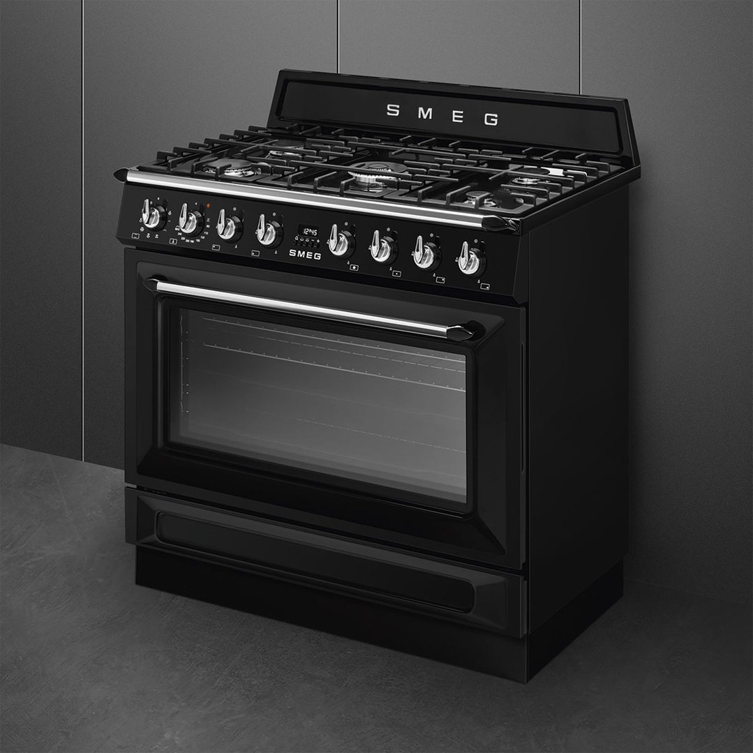 Smeg 90cm Victoria Dual Fuel Pyro Freestanding Cooker - Black TRA90GPBL