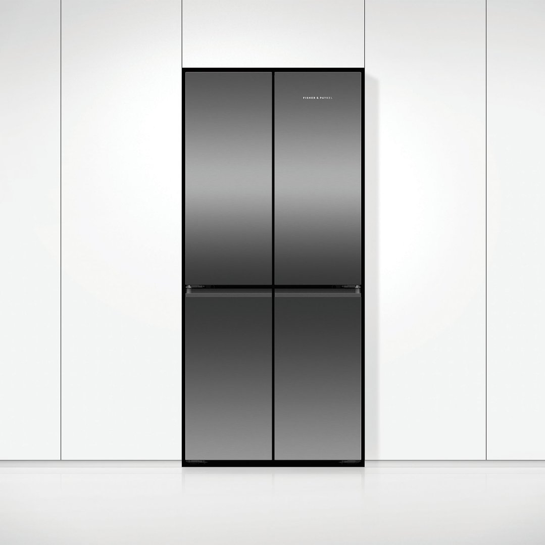 Fisher & Paykel 498L Series 7 Quad Door Refrigerator Freezer built into white cabinetry