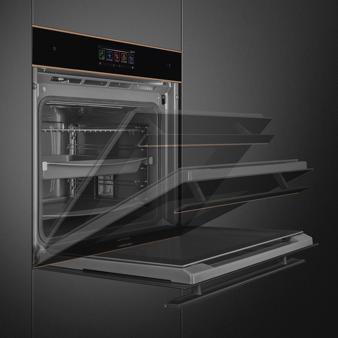 Smeg 60cm Dolce Stil Novo Pyro Steam Oven - Black Glass with Copper Trim SOPA6606WS2PNR