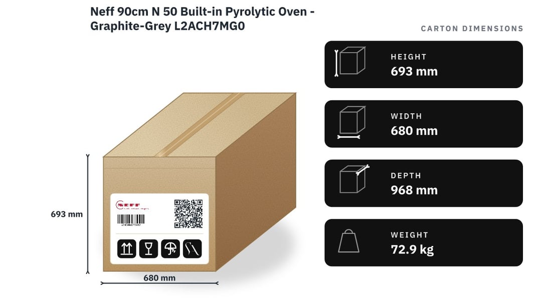 Neff 90cm N 50 Built-in Pyrolytic Oven - Graphite-Grey L2ACH7MG0 — packaged dimensions