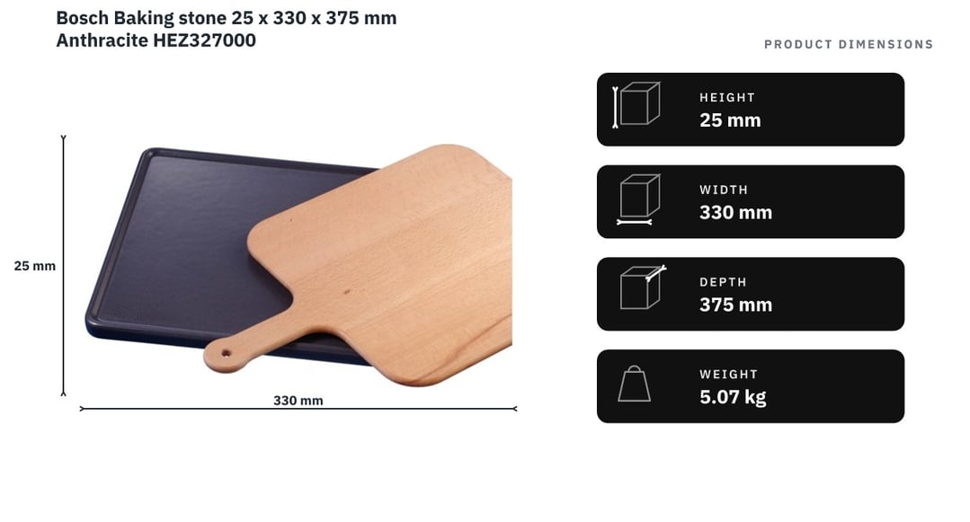 Bosch Baking stone 25 x 330 x 375 mm Anthracite HEZ327000 — product dimensions