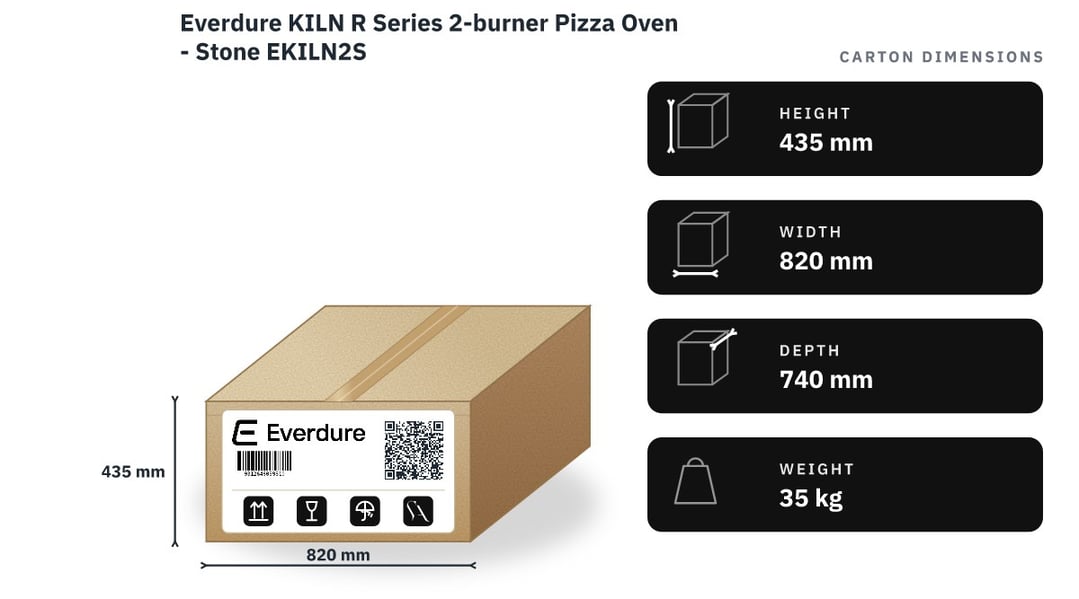 Everdure KILN R Series 2-burner Pizza Oven - Stone EKILN2S — packaged dimensions