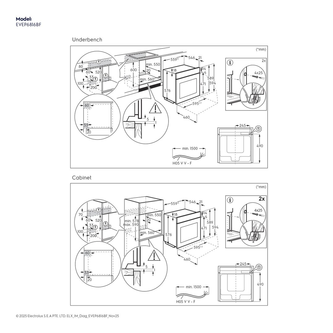 Electrolux 60cm Pyrolytic Oven with Food Probe, 21 Function, Black - 700 Series EVEP6816BF