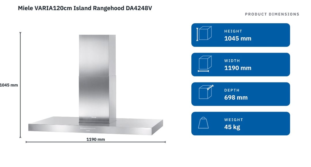 Miele VARIA120cm Island Rangehood DA4248V — product dimensions