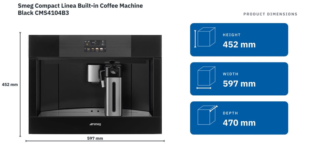 Smeg Compact Linea Built-in Coffee Machine Black CMS4104B3 — product dimensions