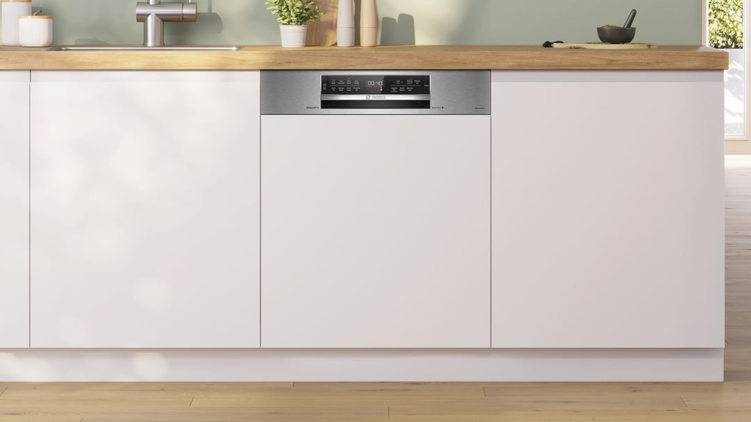 Bosch 60cm Series 8 Semi-Integrated Dishwasher Brushed Steel, Tall Tub SBI8ECS01A