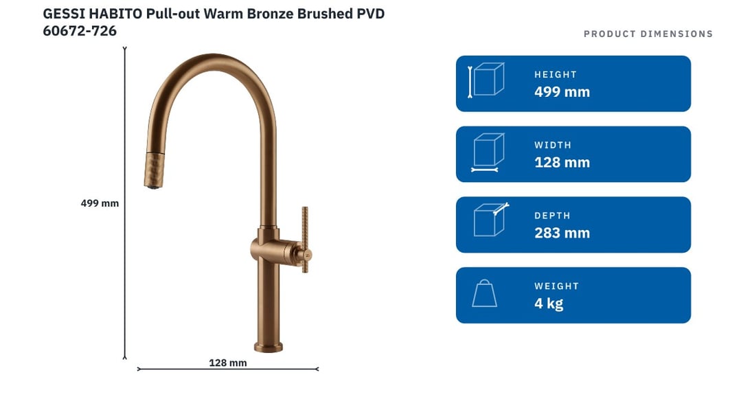 GESSI HABITO Pull-out Warm Bronze Brushed PVD 60672-726 — product dimensions