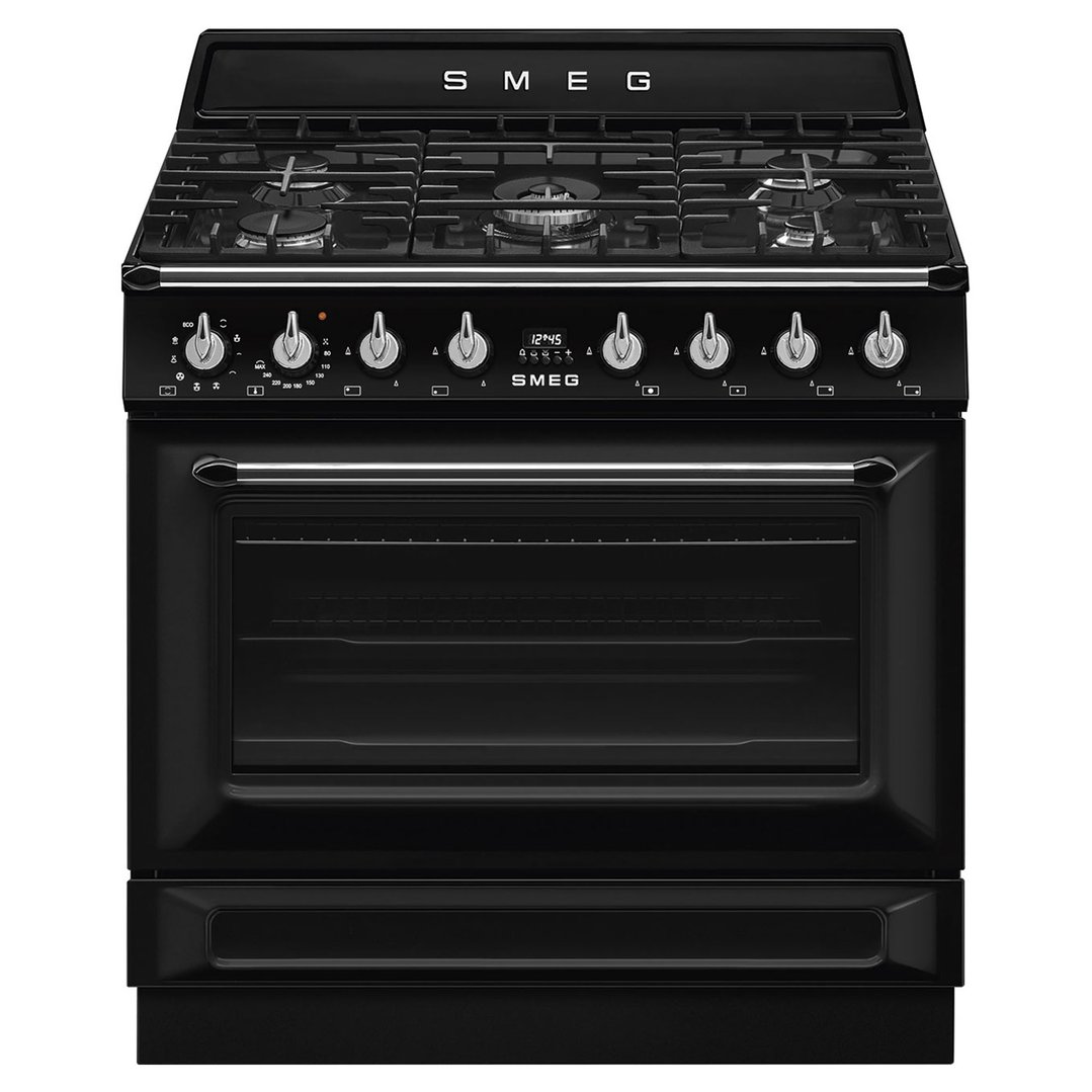 Smeg 90cm Victoria Gas Freestanding Cooker Black TRA90GMBL Signature