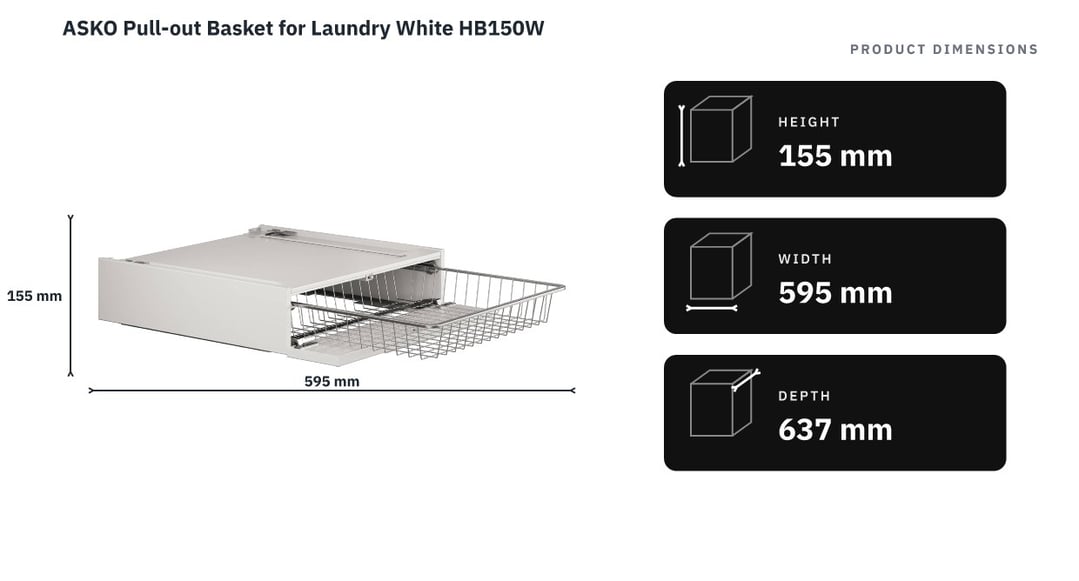 ASKO Pull-out Basket for Laundry White HB150W — product dimensions