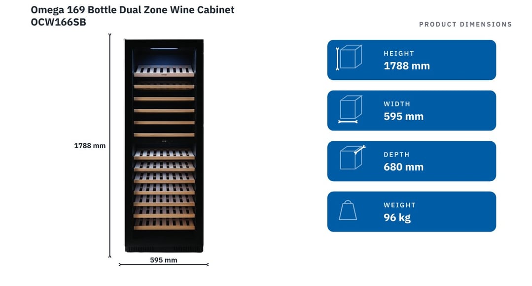 Omega 169 Bottle Dual Zone Wine Cabinet OCW166SB