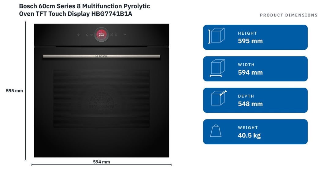 Bosch 60cm Series 8 Multifunction Pyrolytic Oven TFT Touch Display HBG7741B1A