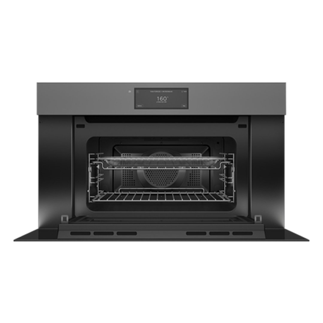 Fisher & Paykel 76cm Series 9, Minimal Handleless Compact Combi-Microwave Oven, Grey Glass OM76NMUNG3