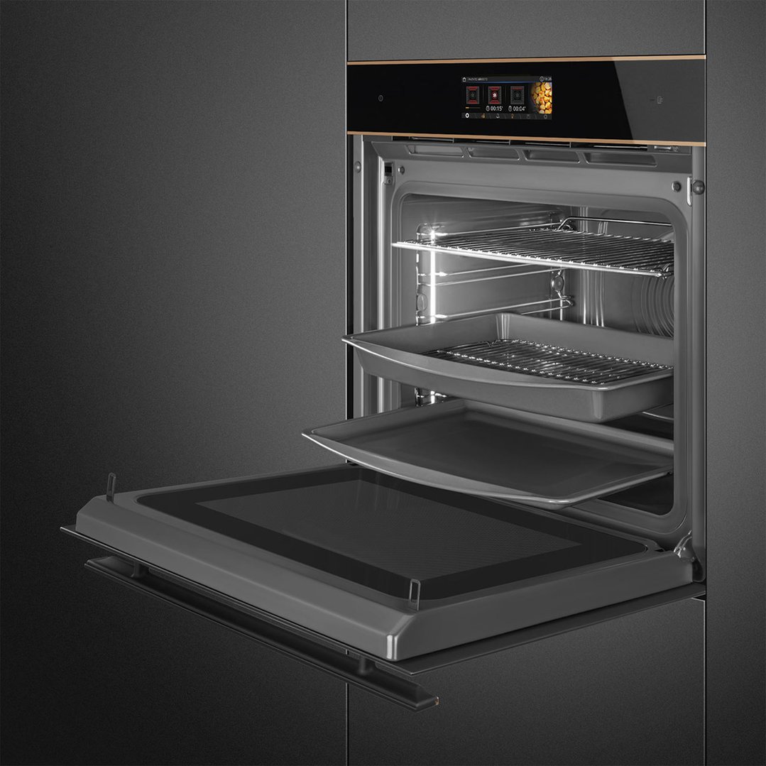 Smeg 60cm Dolce Stil Novo OmniChef Oven - Black Glass with Copper Trim SOA6606WAPNR