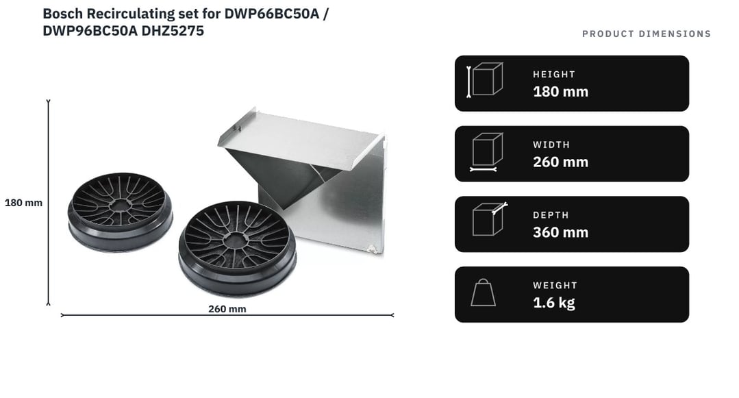 Bosch Recirculating set for DWP66BC50A / DWP96BC50A DHZ5275 — product dimensions