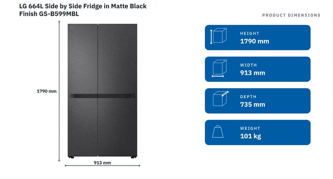 LG 664L Side by Side Fridge in Matte Black Finish GS-B599MBL