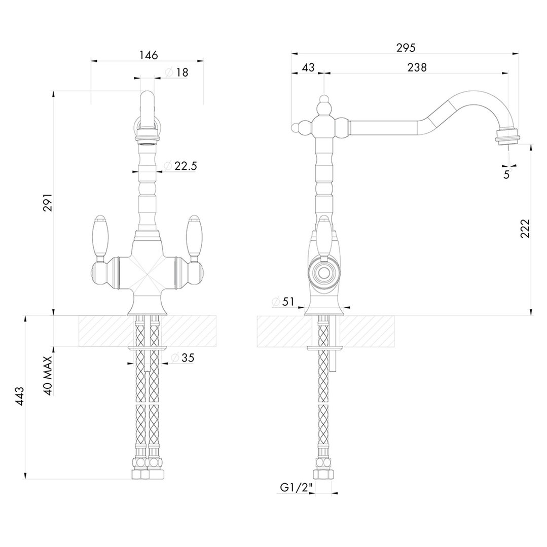 Turner Hastings Providence Double Mixer Tap - Brushed Nickel PR402DM-BN