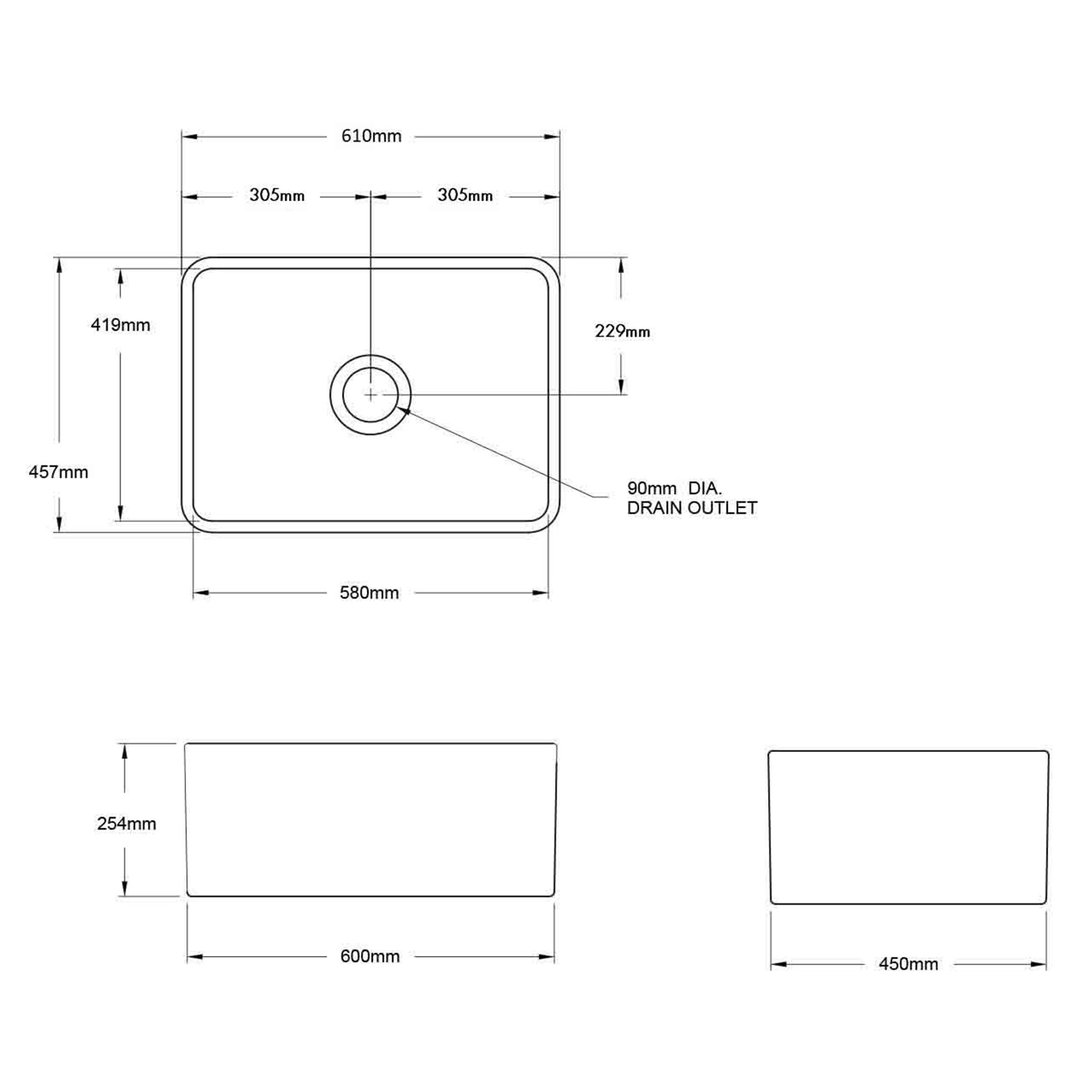 Turner Hastings Novi 60x46 Fireclay Butler Sink -Concrete Look NO604FS-CL